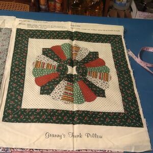 Granny's Trunk Pillow Kit - Green and Red, Pink & Blue Flower Baskets Quilt Sq